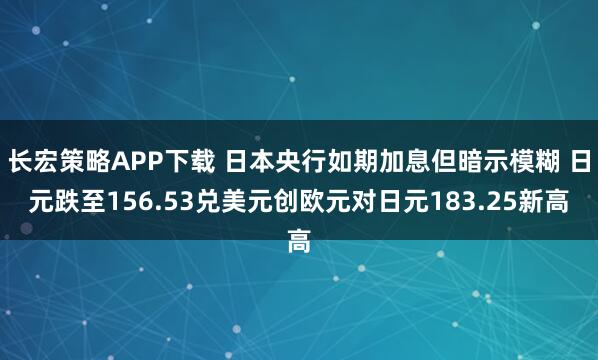 长宏策略APP下载 日本央行如期加息但暗示模糊 日元跌至156.53兑美元创欧元对日元183.25新高